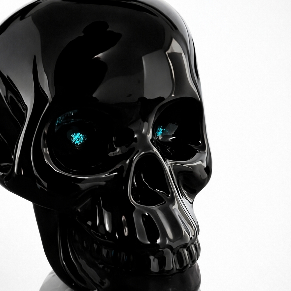 7.5" Glossy Black Ceramic SKULL